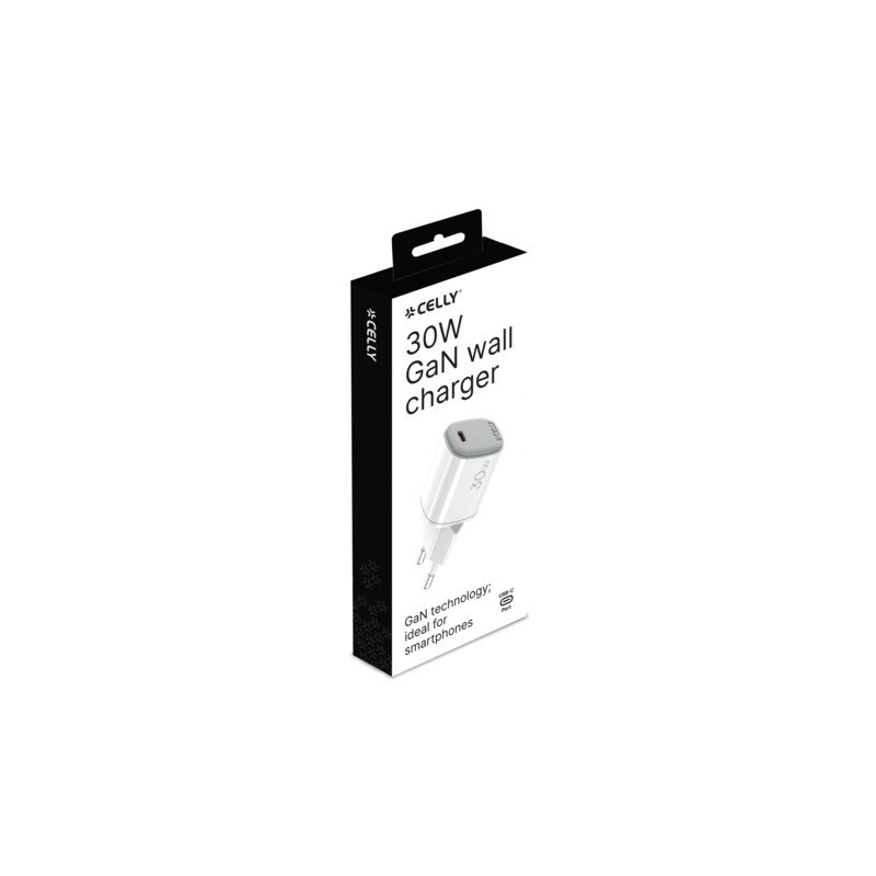 Caricatore da parete Celly UPTC1 GaN 1x USB-C 30W bianco UPTC1USBC30WWH