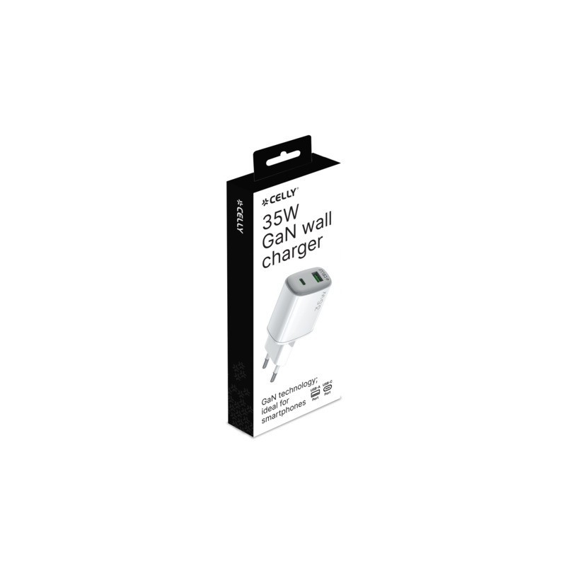 Caricatore da parete Celly GaN 1x USB-C 35W + 1x USB-A 18W - bianco UPTC1USB1USBC35