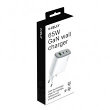 Caricatore da parete Celly GaN 2x USB-C 65W + 1x USB-A 60W - bianco UPTC1USB2USBC65