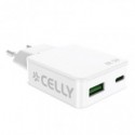 Caricatore da parete ultra slim Celly GaN 1x USB-C 45W 1x USB-A 18W bianco SLIMTC1C1A45WWH