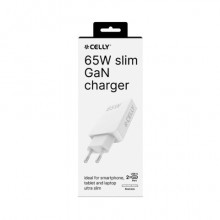 Caricatore da parete ultra slim Celly GaN 2x USB-C 65W bianco SLIMTC2C65WWH