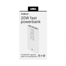 Powerbank compatto Celly PBE EVO 10.000 mAh 2x USB-A + 1x MicroUSB + 1x USB-C - 20W bianco - PBPD10000EVOWH