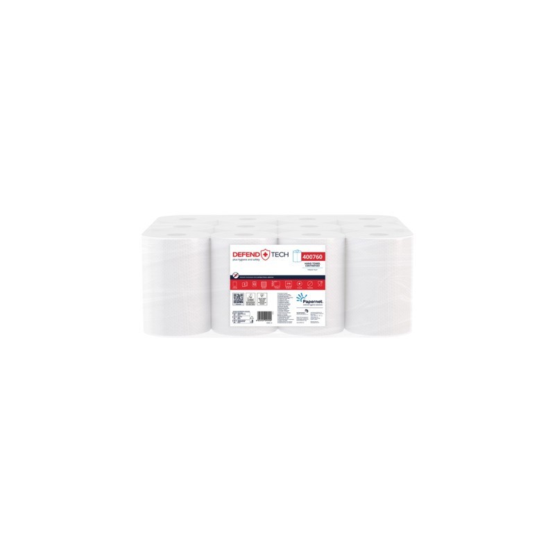 Asciugamani in rotolo Papernet Defend Tech Centrefeed a 2 veli in pura cellulosa - bianco - conf. 12 pz 400760
