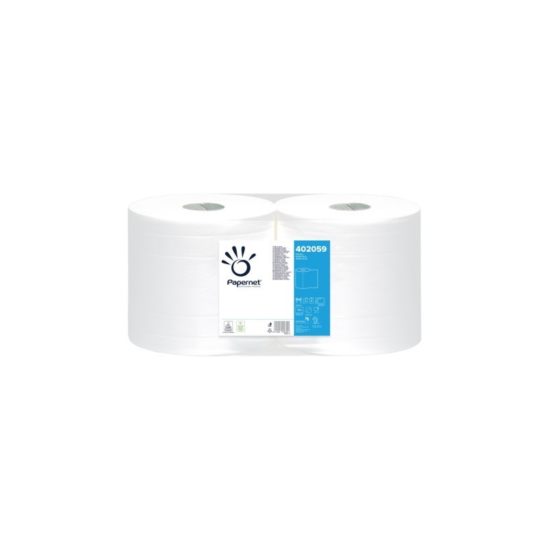 Bobina industriale a 2 veli Papernet in pura cellulosa 760 strappi - bianco - conf. 2 pz - 402059