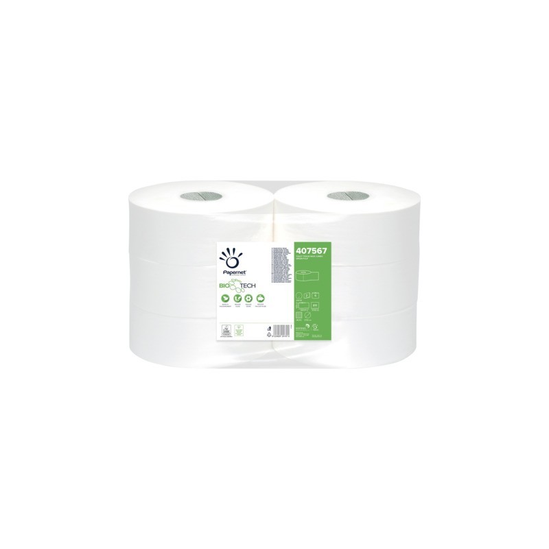 Carta igienica Papernet Bio Tech Maxi Jumbo a 2 veli pura cellulosa - bianco - conf. 6 pz - 407567