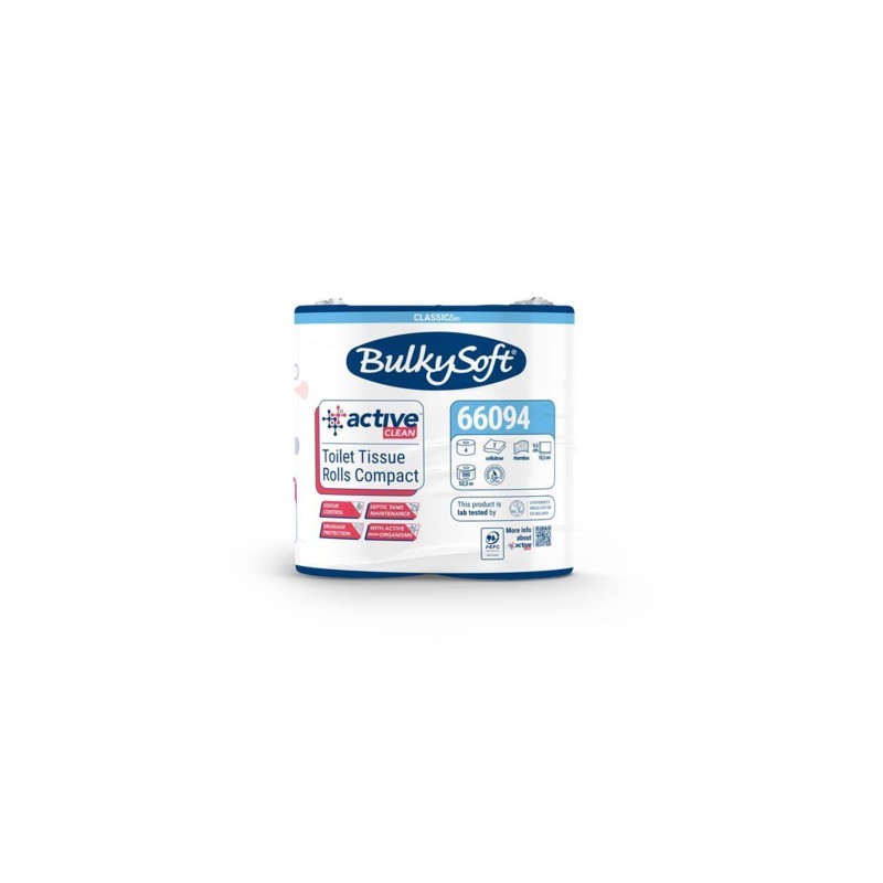 Carta igienica Bulkysoft Active Clean Compact 2 veli in pura cellulosa - bianco - 7 conf. da 4 rotoli cad.