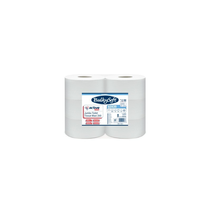 Carta igienica Bulkysoft Active Clean Maxi Jumbo 260 - 2 veli in cellulosa - bianco - conf. 6 pz - 65939.E20