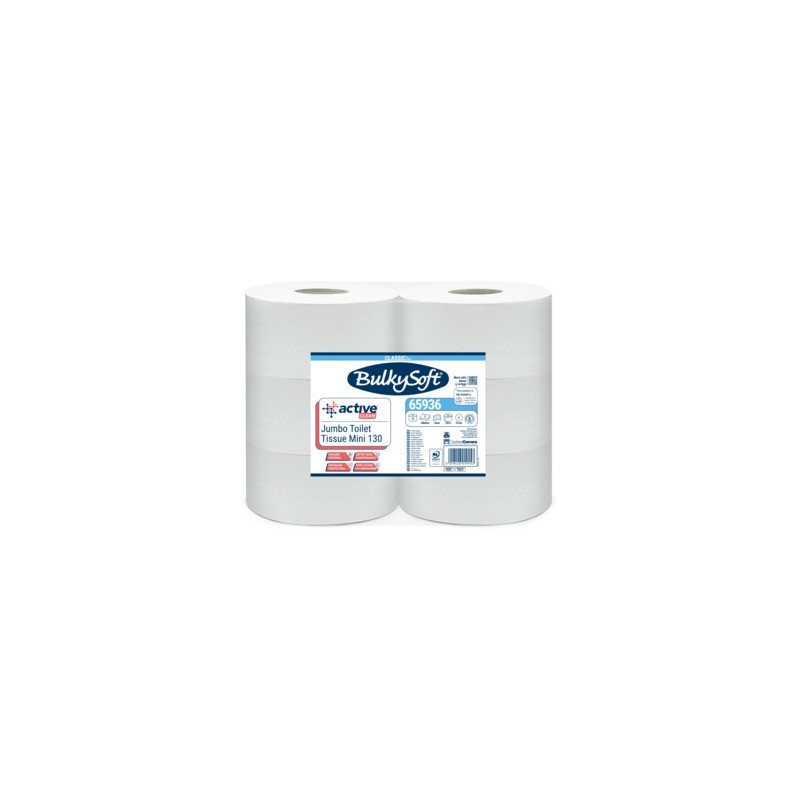 Carta igienica Bulkysoft Active Clean Mini Jumbo 130 - 2 veli in cellulosa - bianco - conf. 12 pz - 65936.E20
