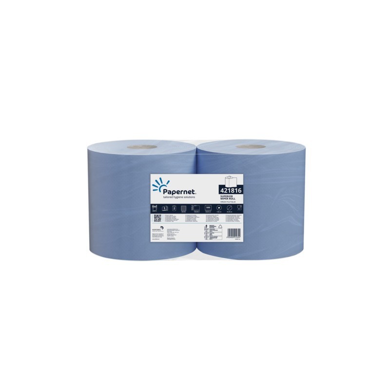 Bobina industriale Papernet - 3 veli - 150 m - pura cellulosa - blu - conf. 2 pz - 421816