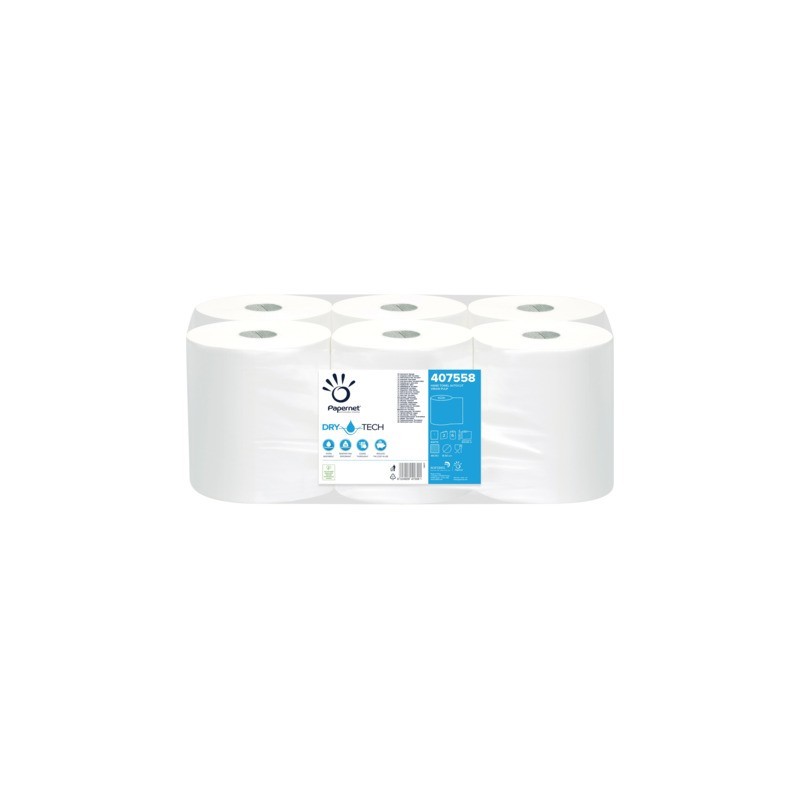 Asciugamani in rotolo Autocut Papernet con tecnologia Dry Tech 1 velo - pura cellulosa - bianco - conf. 6 pz - 407558