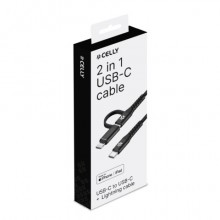 Cavo USB-C/USB-C Celly USBC2IN1 in nylon intrecciato con adattatore Lightning 100W - 1 m nero - USBC2IN1BK