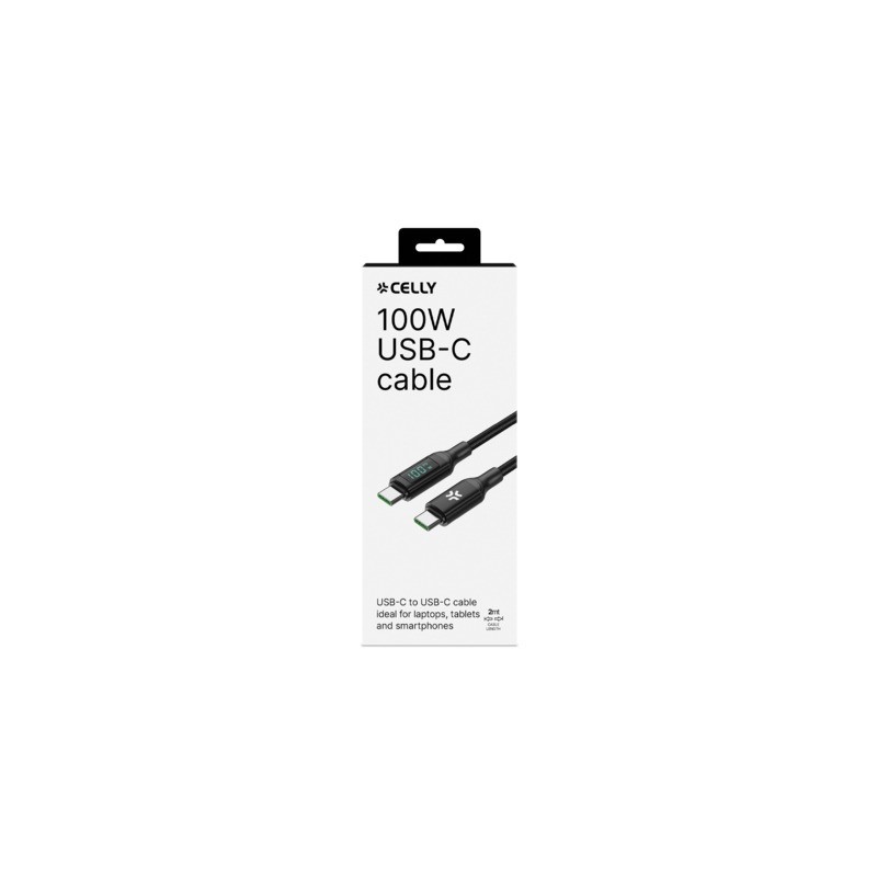 Cavo USB-C/USB-C in nylon intrecciato Celly - display LED - 100W - 2 m nero USBCUSBC100WLED