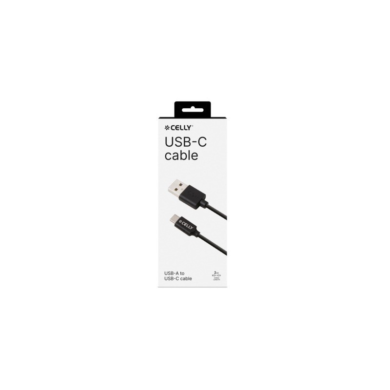 Cavo USB-A / USB-C in gomma Celly 15W - 2 m - nero USB-C2M