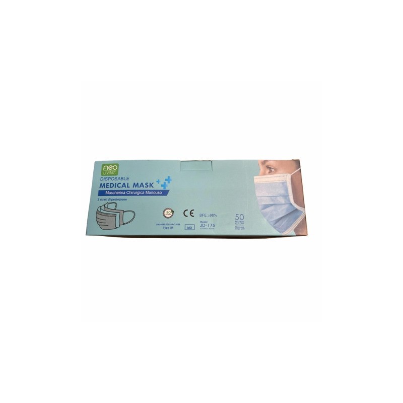 Mascherine chirurgiche monouso a 3 strati - azzurro - conf. 50 pz - JD-175