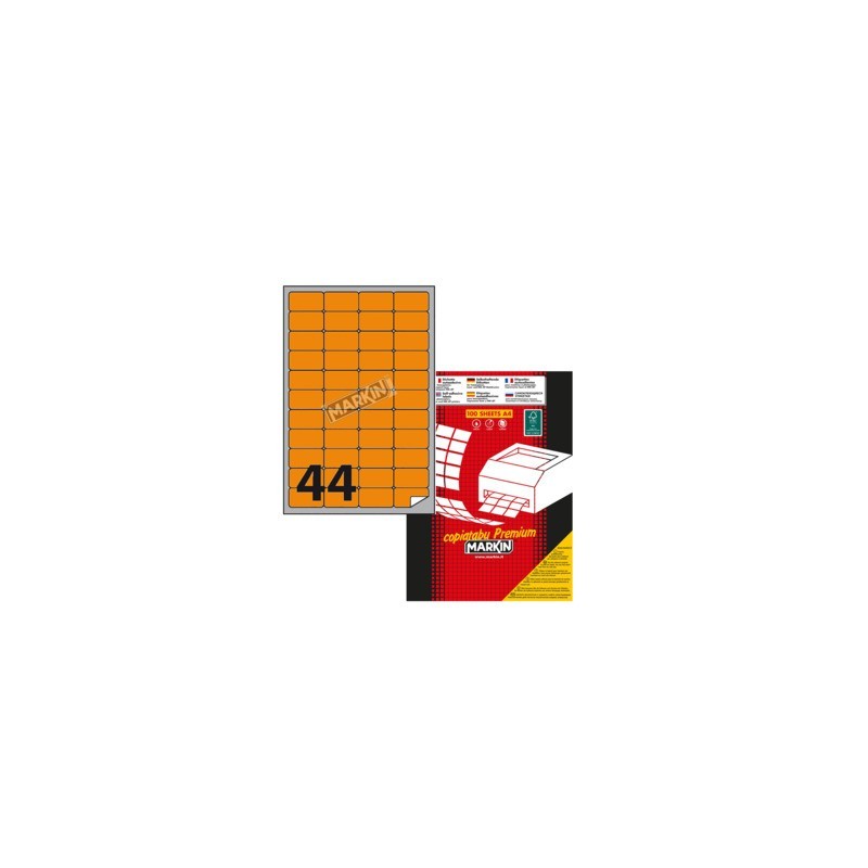 Etichette arancione fluo permanenti Markin Copiatabu A4 - 44 et./ff - 47,5x25 mm - conf. 100 ff - X210A406F-AR