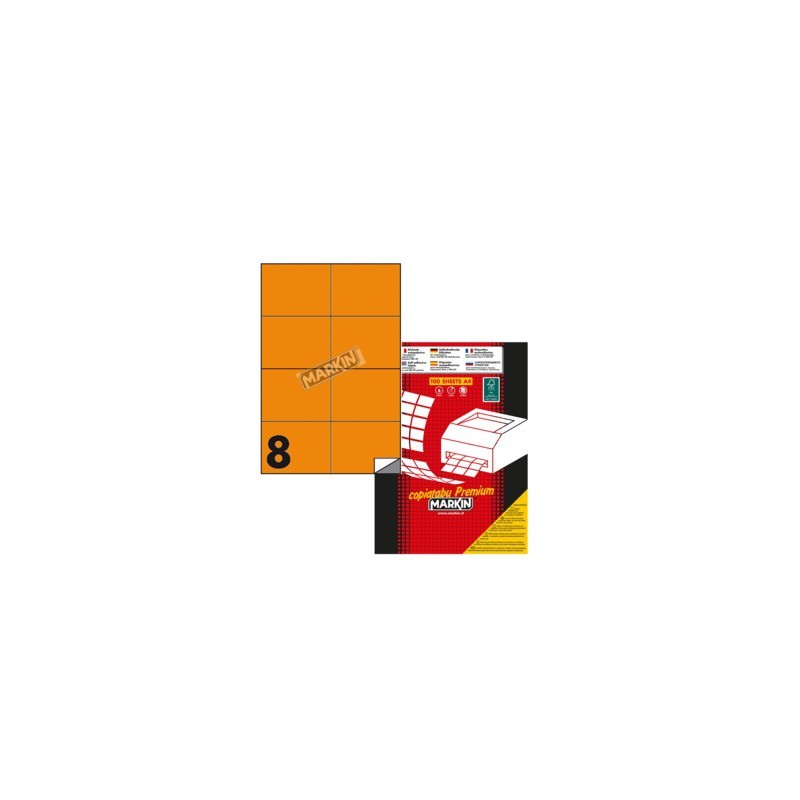 Etichette arancione fluo permanenti Markin Copiatabu A4 - 8 et./ff - 105x74 mm - conf. 100 ff - X210C512F-AR