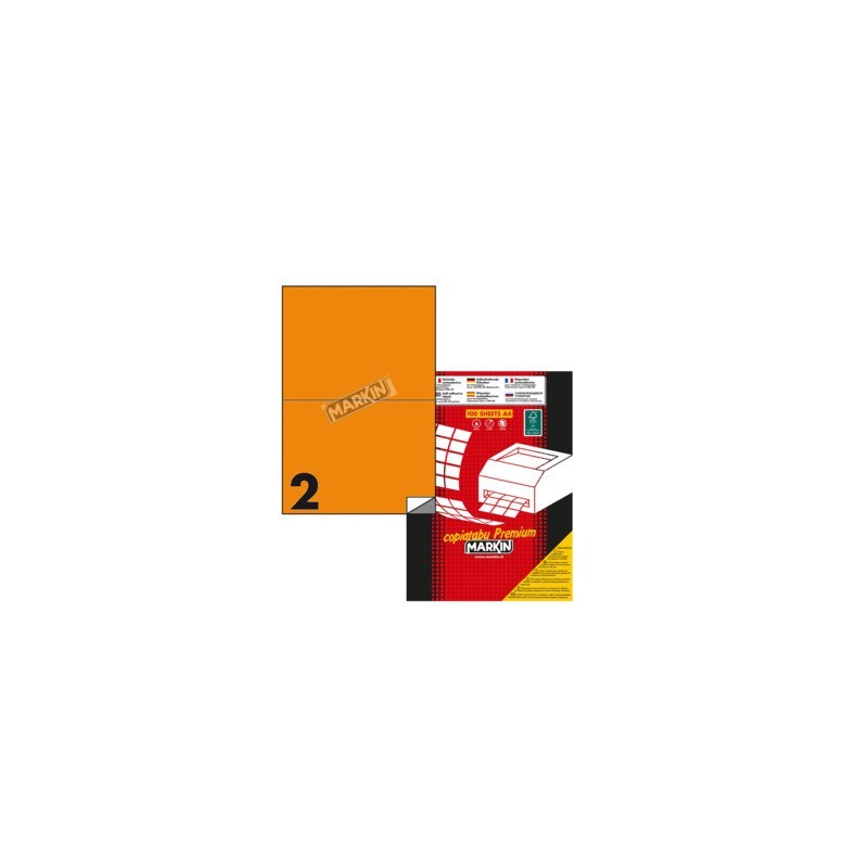 Etichette arancione fluo permanenti Markin Copiatabu A4 - 2 et./ff - 210x148 mm - conf. 100 ff - X210C509F-AR