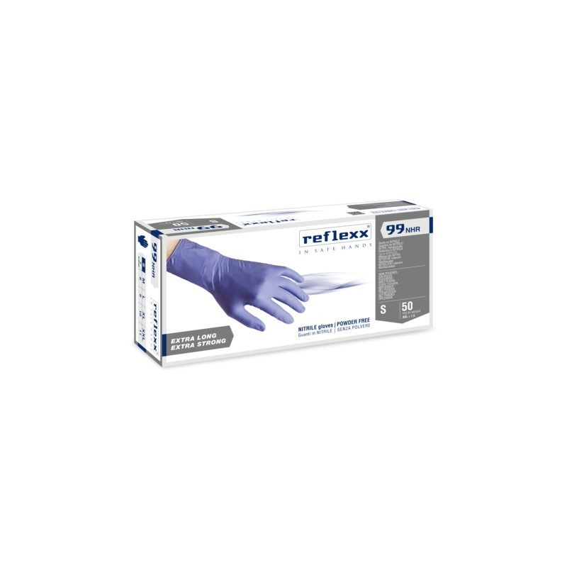 Guanti monouso in nitrile senza polvere Reflexx per uso medicale ambidestri - TG S DPI Cat. III conf. 50 pz - R99/S