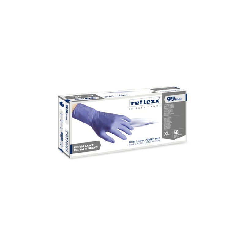 Guanti monouso in nitrile senza polvere Reflexx per uso medicale ambidestri - TG XL DPI Cat. III conf. 50 pz R99/XL