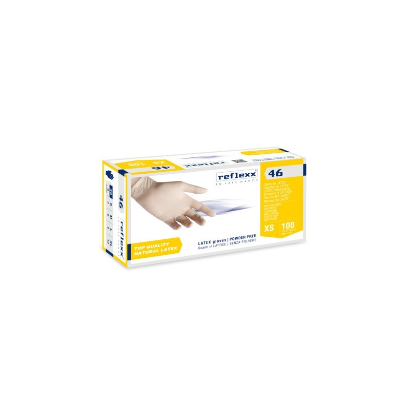Guanti monouso in lattice senza polvere Reflexx per laboratorio ambidestri - TG XS DPI Cat. III conf. 100 pz R46/XS