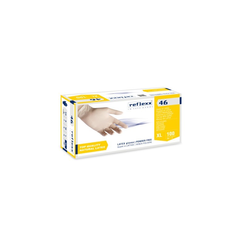Guanti monouso in lattice senza polvere Reflexx per laboratorio ambidestri - TG XL DPI Cat. III conf. 100 pz R46/XL