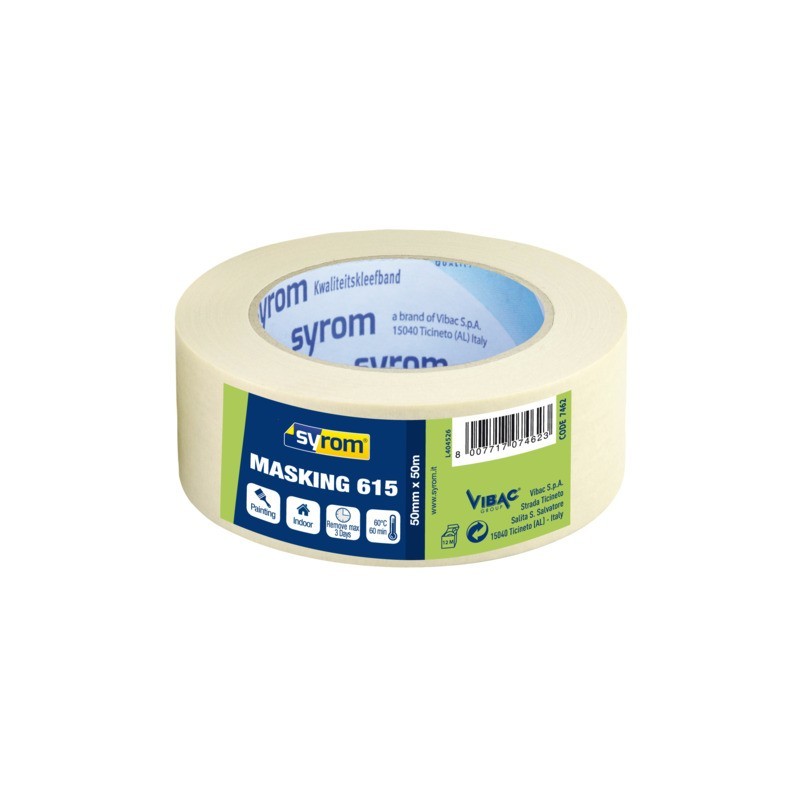 Nastro adesivo in carta Masking 615 SYROM avorio formato 50 mm x 50 m 7462