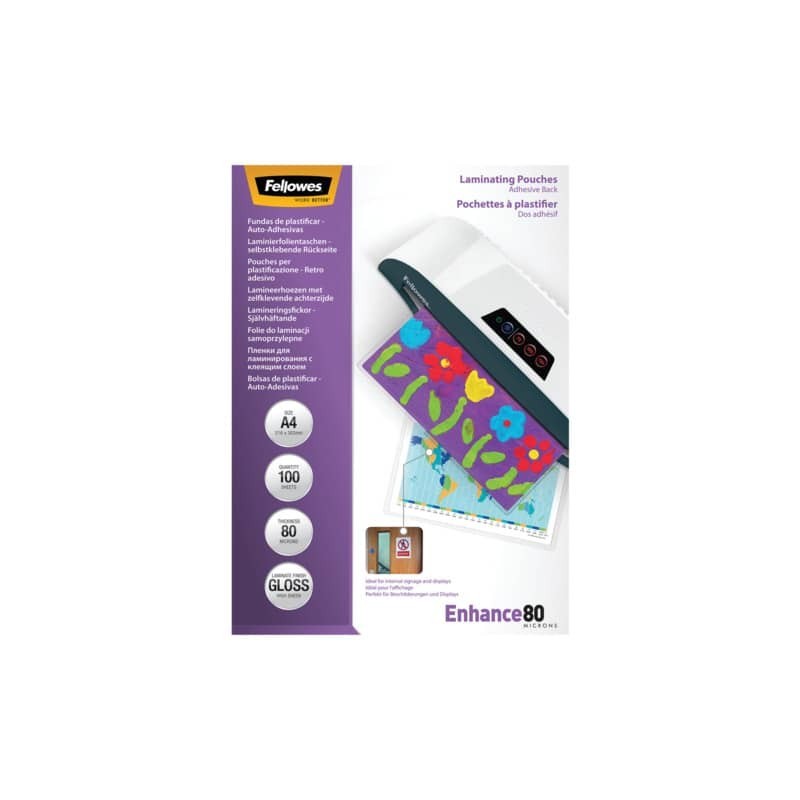 Pouches con retro adesivo per plastificatrici in conf. da 100 - Fellowes A4 - 5302202