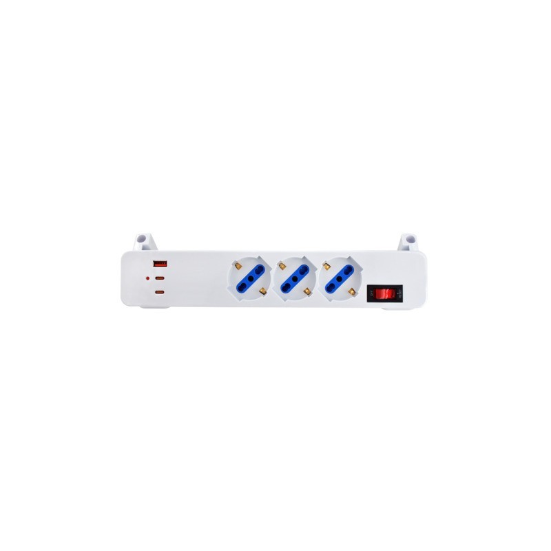 Multipresa da scrivania MKC con interruttore 3 posizioni schuko bipasso + 2 USB-C fast charge e 1 USB-A