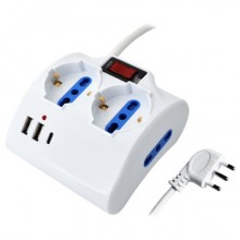 Multipresa da scrivania MKC con interruttore 2 prese bipasso 10/16A + 2 prese bipasso schuko + 2 USB-A e 1 USB-C