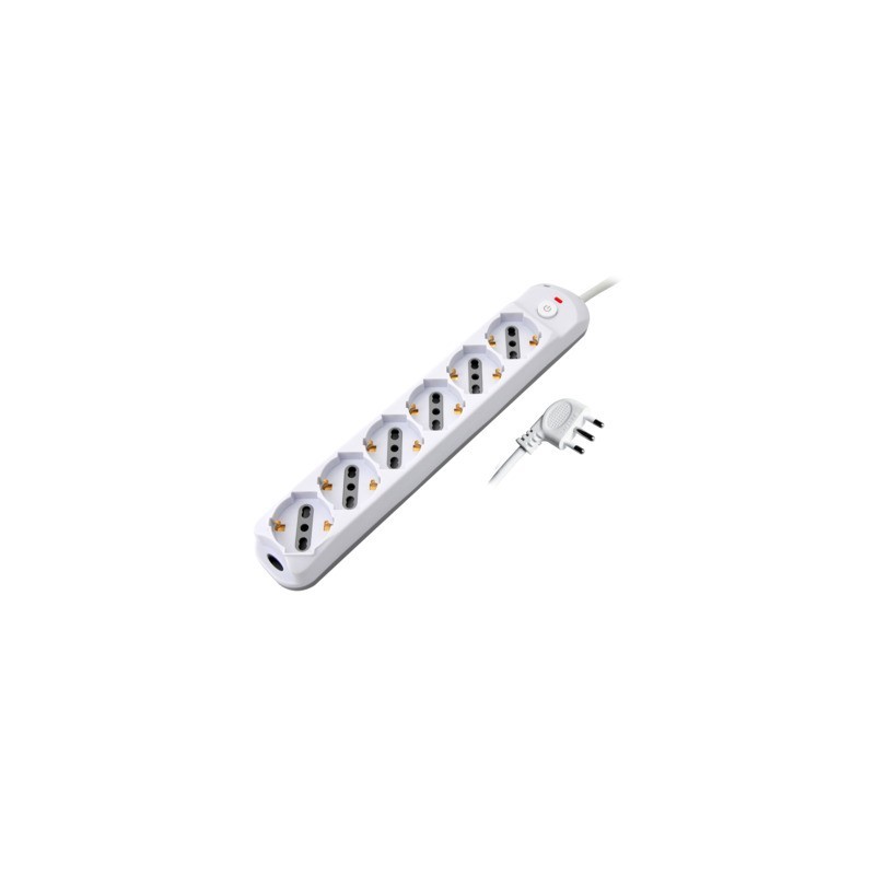 Multipresa con pulsante MKC 6 posizioni schuko bipasso 10/16A, spina 90° 16A 2P+T cavo 1,5 m - 492518890