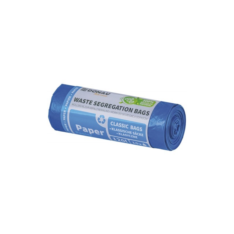 Sacchi immondizia per raccolta differenziata carta Donau Home 120 L 110x70 cm - 30 µm blu - rotolo 10 pz