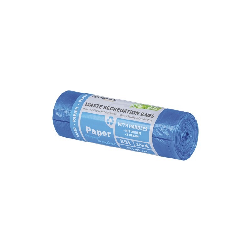 Sacchi immondizia per raccolta differenziata carta Donau Home 35 L 65x49 cm - 14 µm blu - rotolo 20 pz -