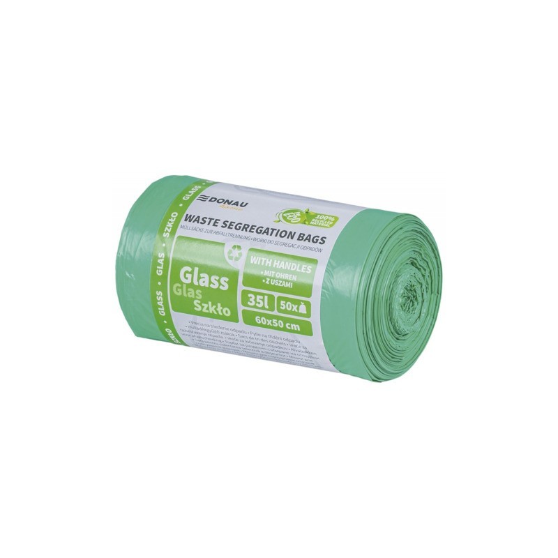 Sacchi immondizia per raccolta differenziata vetro Donau Home 35 L 60x50 cm - 20 µm verde - rotolo 50 pz