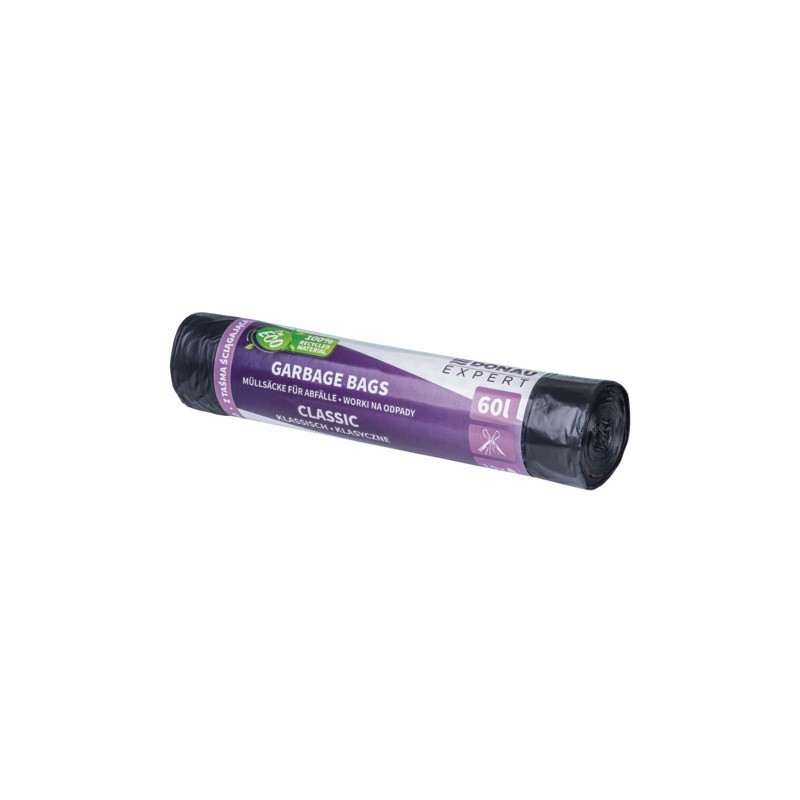 Sacchi immondizia per rifiuti inorganici Donau Expert 60 L 72x60 cm - 20 µm nero - rotolo 10 pz - 22383322-05