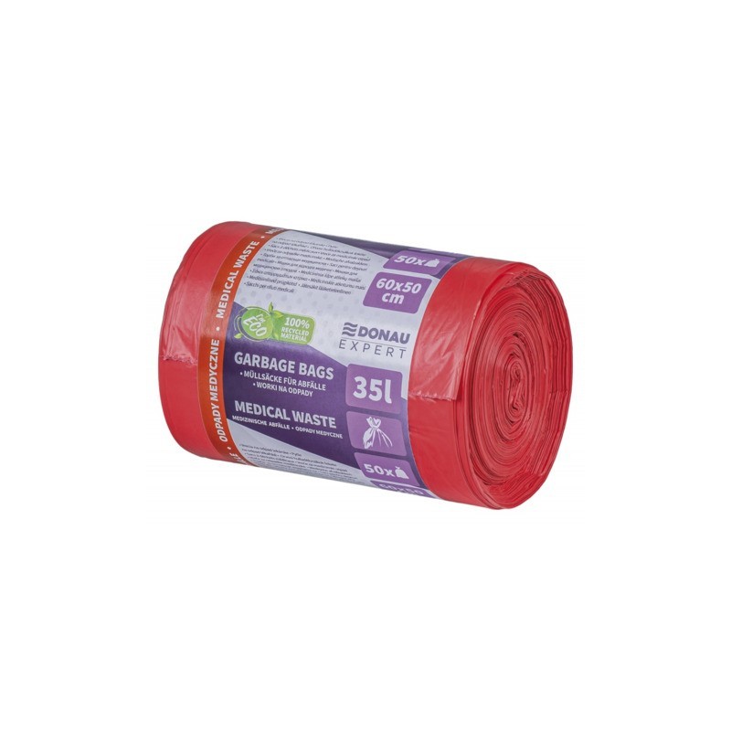 Sacchi immondizia per rifiuti sanitari Donau Expert 35 L 60x50 cm - 20 µm rosso - rotolo 50 pz - 22387713-04