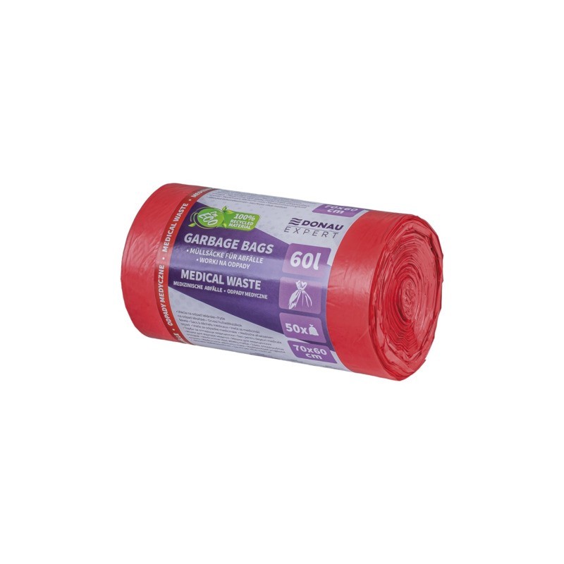 Sacchi immondizia per rifiuti sanitari Donau Expert 60 L 70x60 cm - 20 µm rosso - rotolo 50 pz - 22387723-04