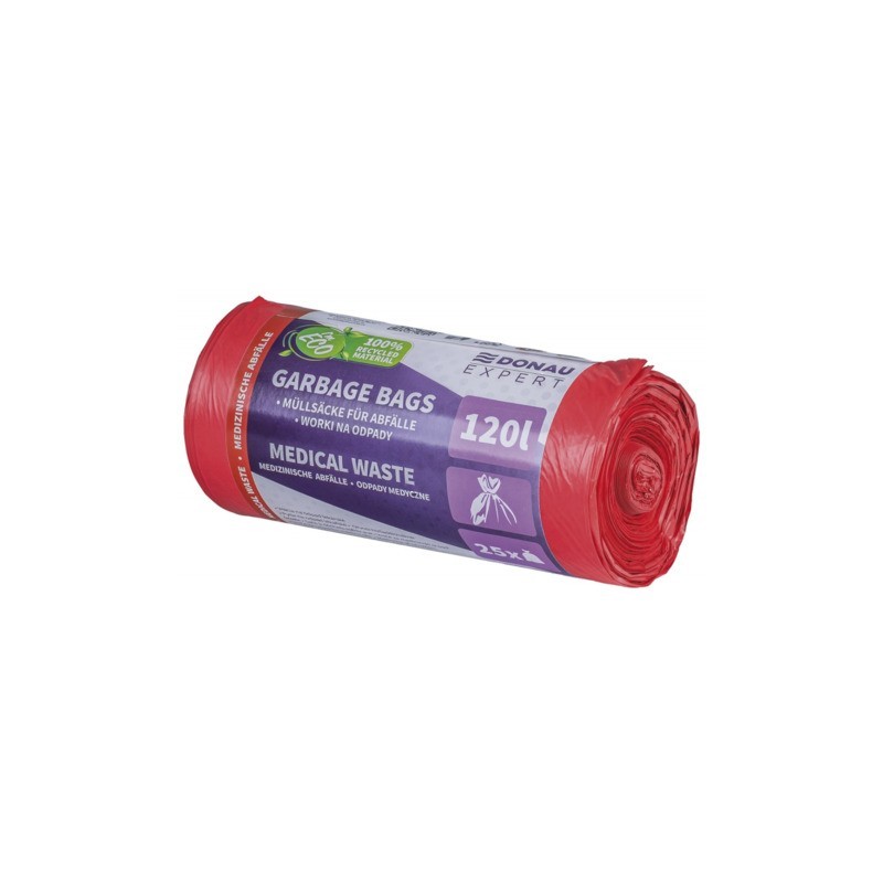Sacchi immondizia per rifiuti sanitari Donau Expert 120 L 110x69 cm - 25 µm rosso - rotolo 25 pz - 22387736-04