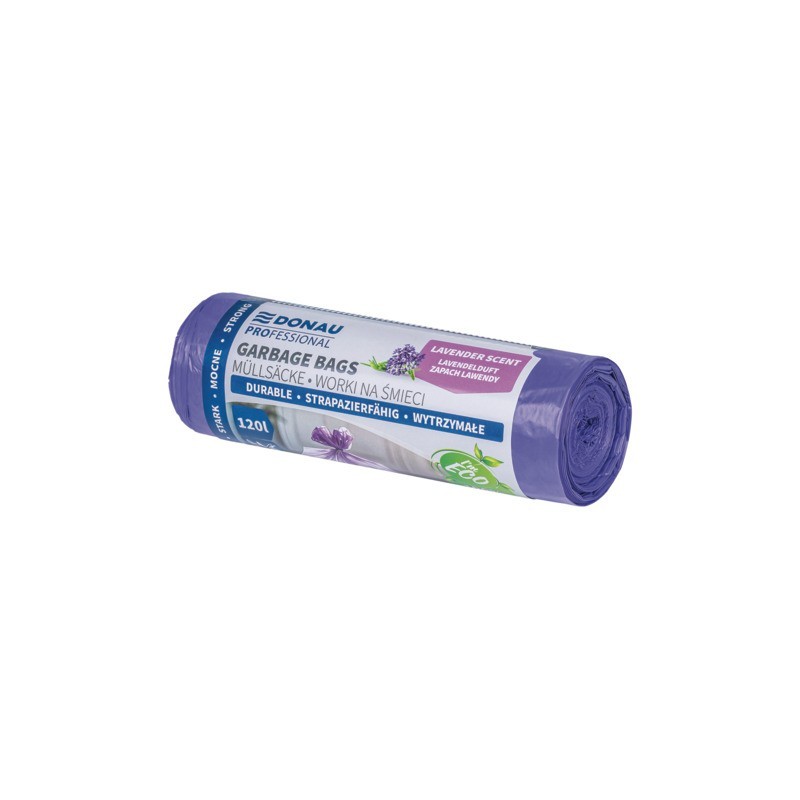 Sacchi profumati per rifiuti inorganici Donau Professional 120 L 122x70 cm - 24 µm lavanda - rotolo 10 pz - 22224432-09