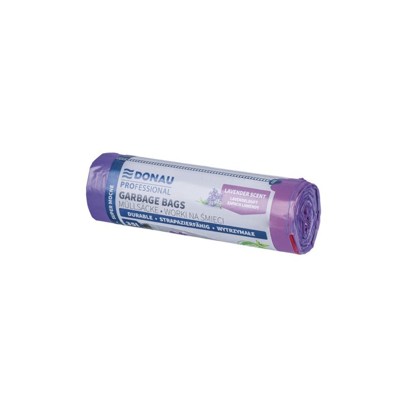 Sacchi profumati per rifiuti inorganici Donau Professional 35 L 57x52 cm - 28 µm lavanda - rotolo 15 pz - 22213318-09