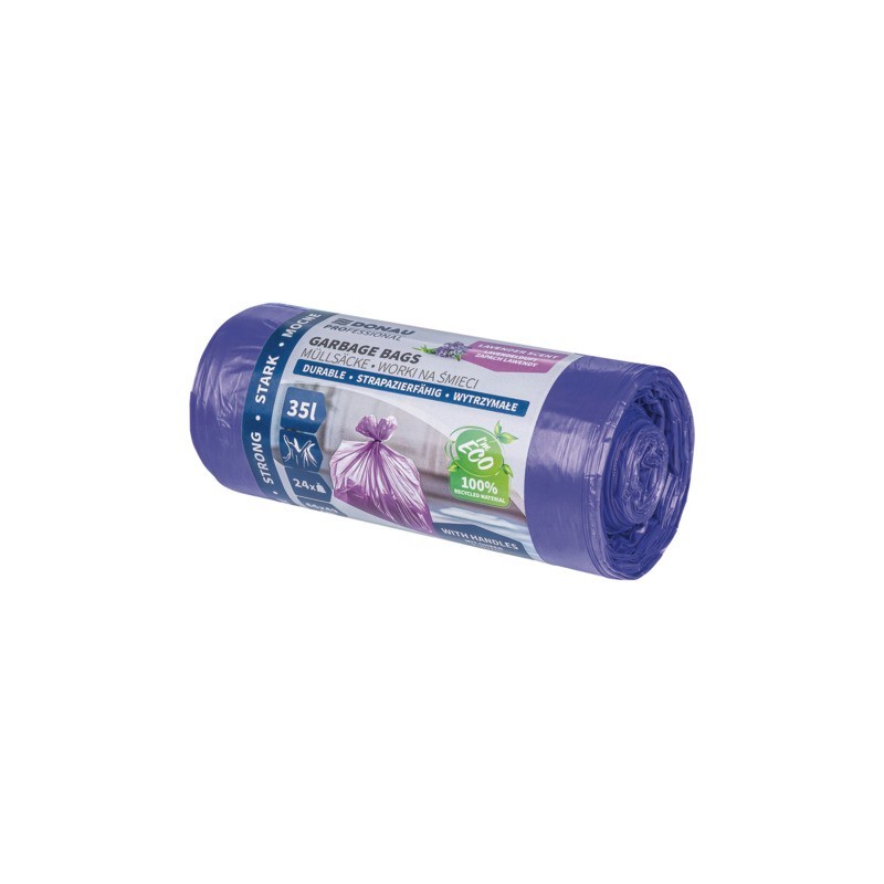 Sacchi profumati per rifiuti inorganici Donau Professional 35 L 66x49 cm - 18 µm lavanda - rotolo 24 pz - 22224419-09