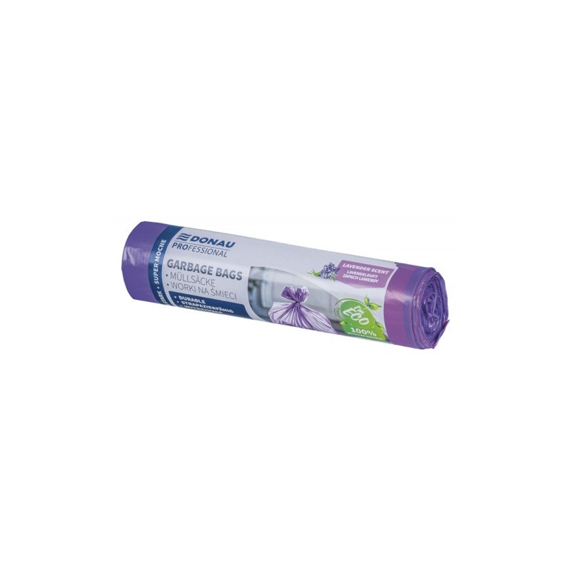 Sacchi profumati per rifiuti inorganici Donau Professional 60 L 69x62 cm - 28 µm lavanda - rotolo 10 pz - 22213322-09
