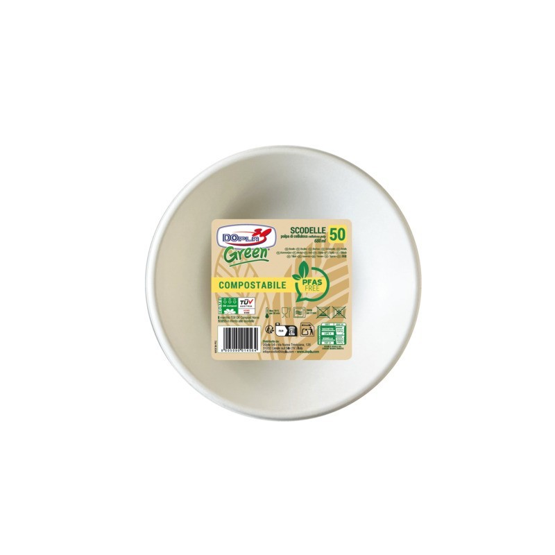Scodella in polpa di cellulosa Dopla Green PFAS Free 680 ml - bianco - conf. 50 pz - 07924