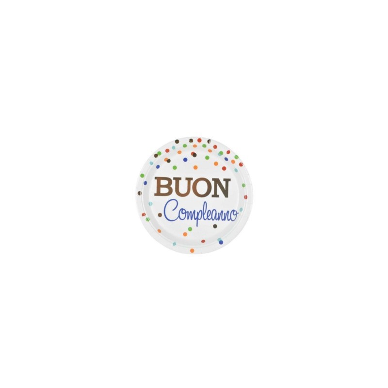 Piatti di carta Party Go Buon Compleanno pois colorati 23 cm conf. 6 pz - AI0335