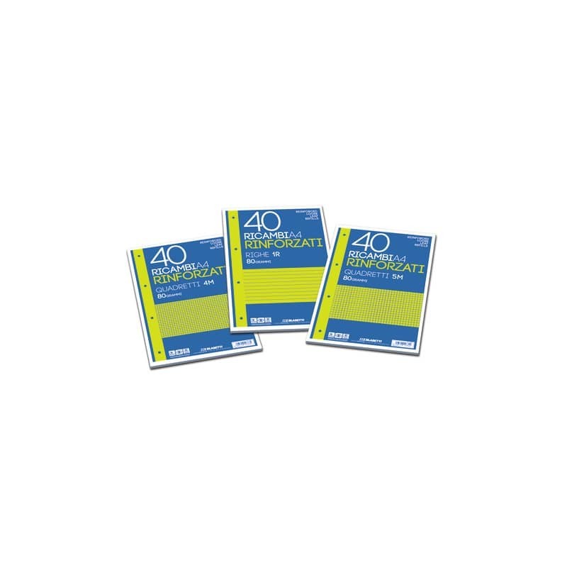 Ricambi rinforzati Blasetti in carta bianca usomano con 4 fori rinforzati in plastica 80 g/m² A4 4F  conf.40 - 2349