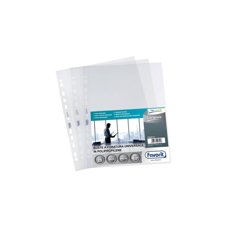 Buste trasp. a foratura universale FAVORIT L'Originale 22x30 cm conf. da 25 - 100460118