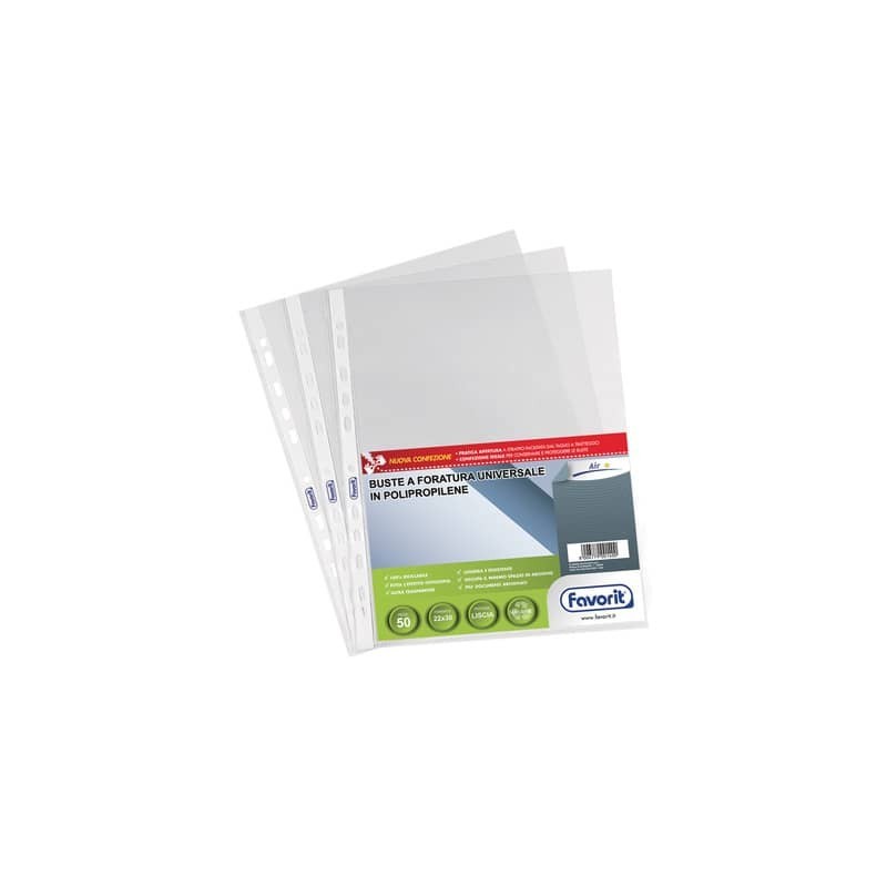 Buste trasp. a foratura universale FAVORIT liscia air 22x30 cm conf. da 50 - 100460056 (Conf.3)