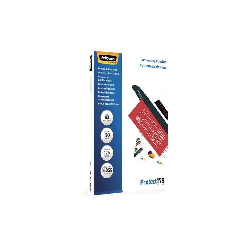 Pouches per plastificatrici Fellowes Standard Protect175 finitura lucida - 2x175 µm - A3 - Conf. 100 pezzi 5308803