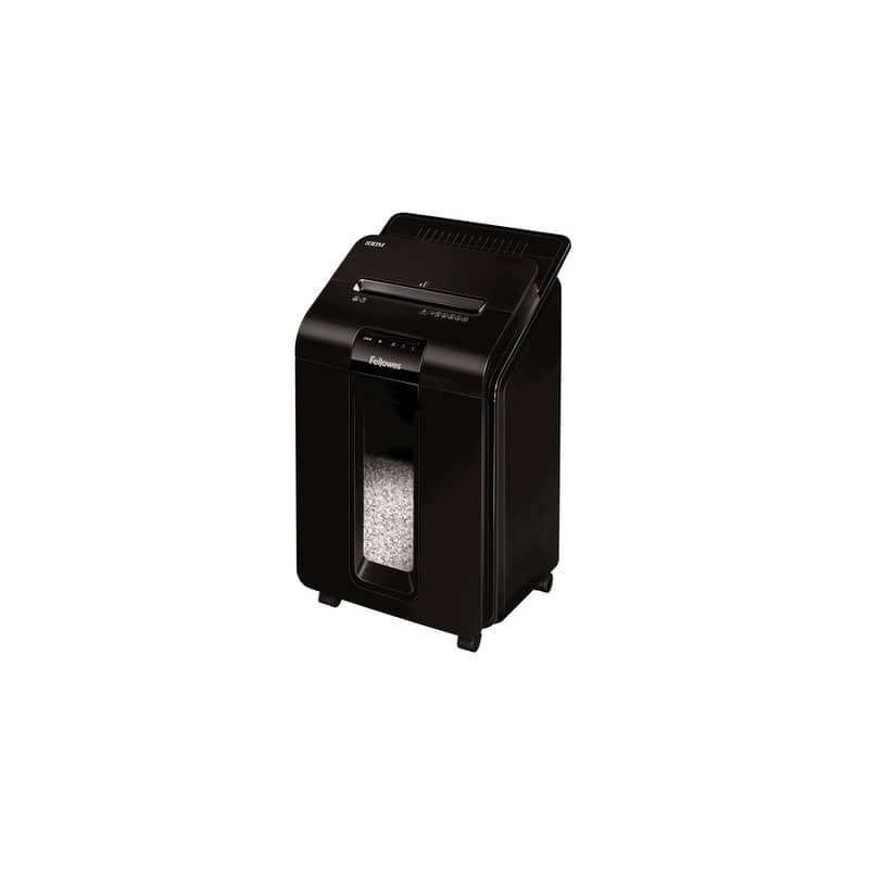 Distruggidocumenti uso moderato FELLOWES AutoMax™ 100M - P-4 - 23 L - taglio a miniframmenti 4x10mm - nero - 4629201