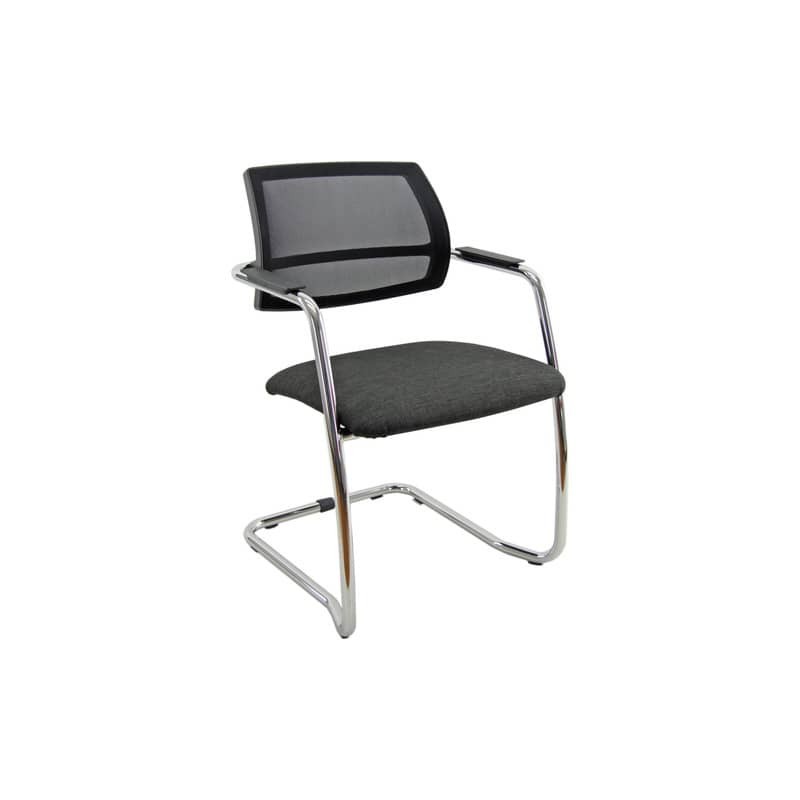 Sedia visitatore con slitta Unisit Lithium LTLTN - schienale in rete nero - rivest. Eco grigio chiaro LTLTN/EI/N