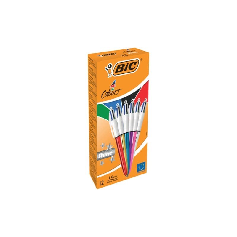 Penna a sfera a scatto BIC 4 Colours Shine fusti assortiti - M 1 mm assortiti 964775 (Conf.12)